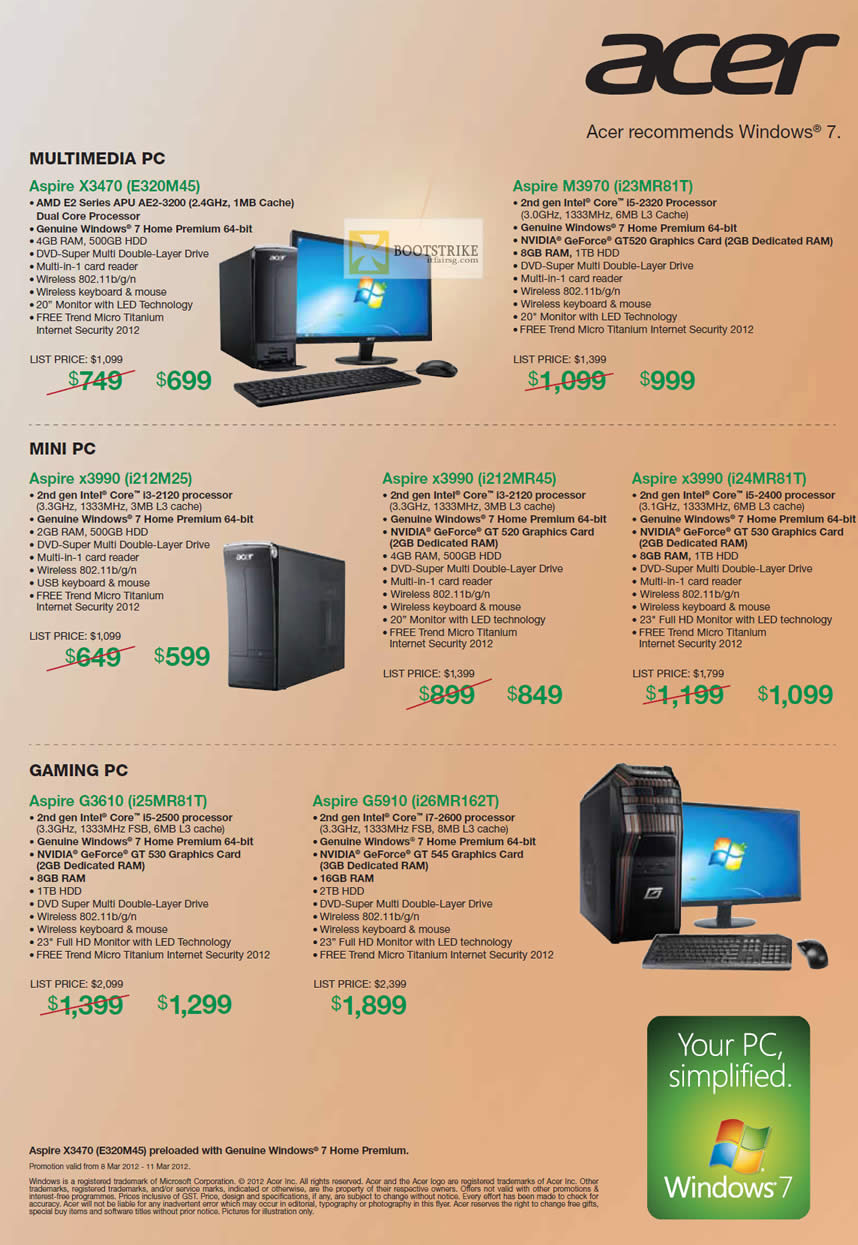 IT SHOW 2012 price list image brochure of Acer Desktop PC Aspire X3470 E320M45, M3970 I23MR81T, Mini PC X3990 I212M25, X3990 I212MR45, X3990 I24MR81T, Gaming G3610 I25MR81T, G5910 I26MR162T