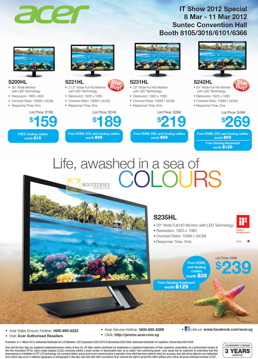 IT SHOW 2012 price list image brochure of Acer Monitors LED S200HL, S221HL, S231HL, S242HL, S235HL