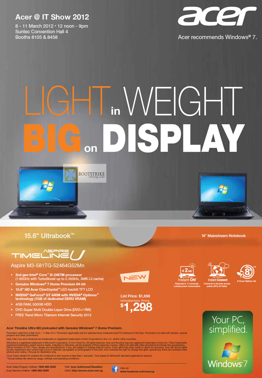 IT SHOW 2012 price list image brochure of Acer Notebooks Timeline U Ultrabook Aspire M3-581TG-52464G52Mn