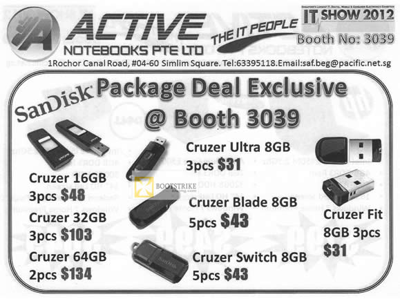 IT SHOW 2012 price list image brochure of Active Notebooks Sandisk Flash Memory Drive Cruzer, Ultra, Blade, Switch, Fit