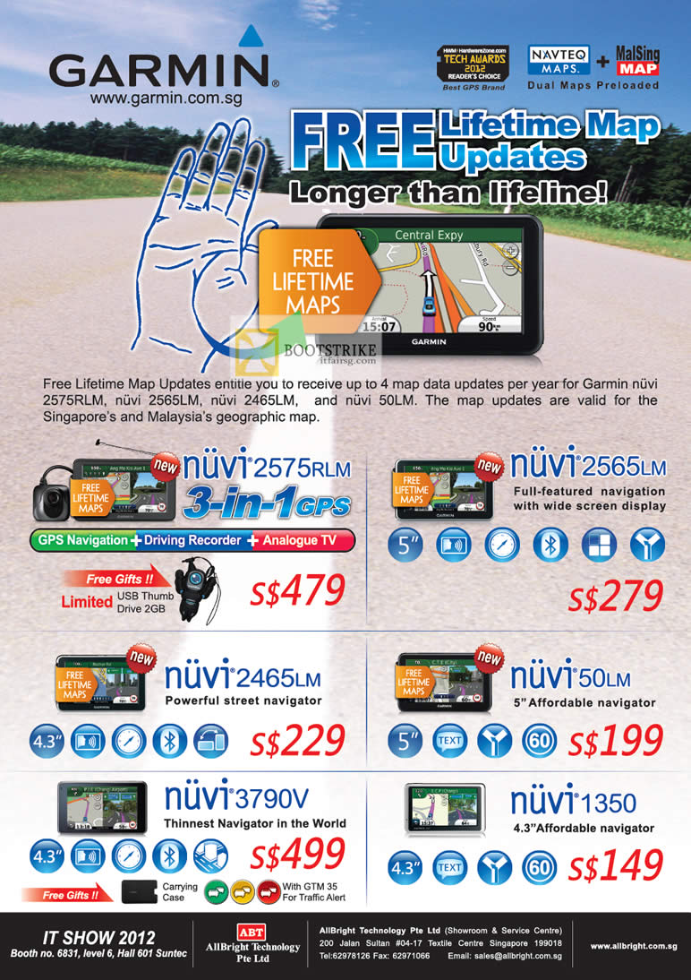 IT SHOW 2012 price list image brochure of Allbright Garmin GPS Navigator Navteq Malsing Nuvi 2575RLM, 2565LM, 2465LM, 50LM, 3790V, 1350