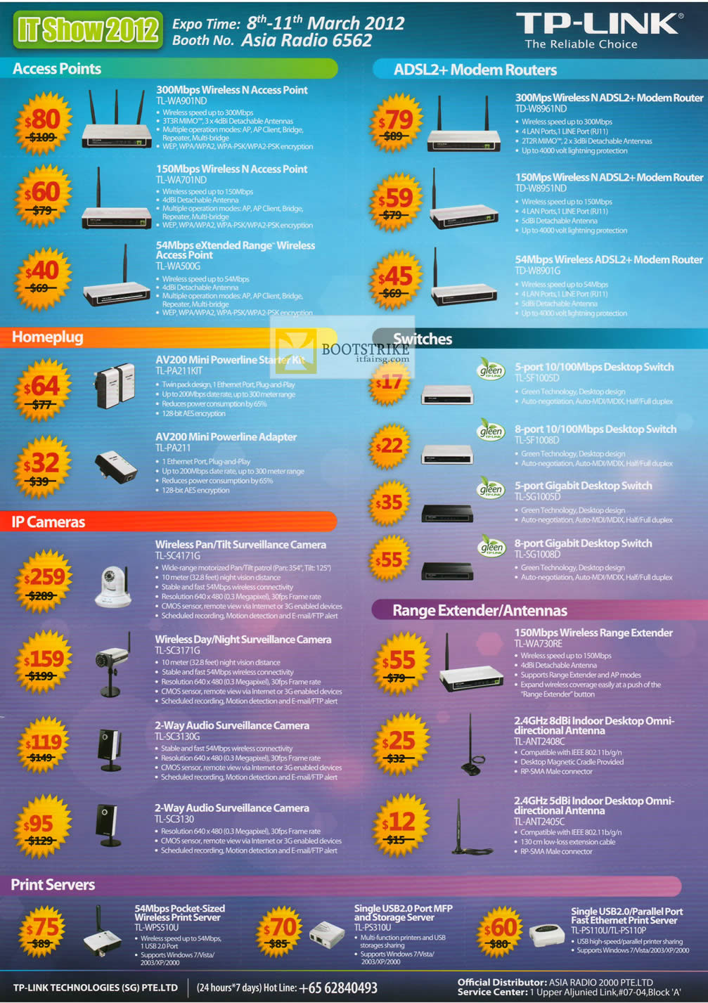 IT SHOW 2012 price list image brochure of Asia Radio TP-Link Access Points, ADSL2 Modem Router, Homeplug, Switch, IPCam, Range Extender, Antenna, Print Server