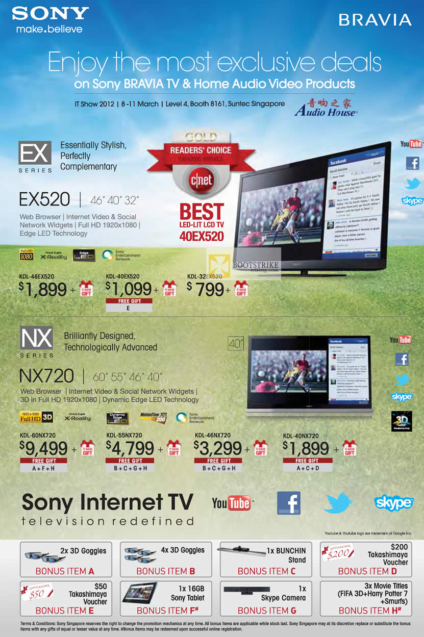 IT SHOW 2012 price list image brochure of Audio House Sony Bravia LED LCD TV KDL-46EX520, KDL-40EX520, KDL-32EX520, KDL-60NX720, KDL-55NX720, KDL-46NX720, KDL-40NX720