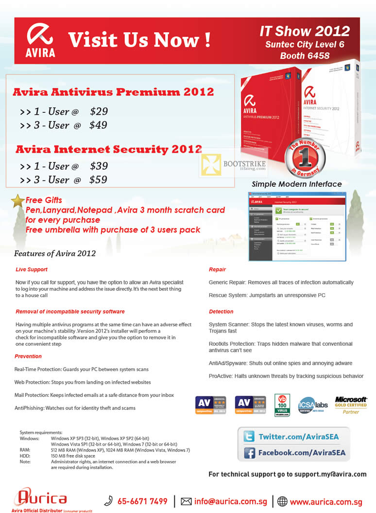 IT SHOW 2012 price list image brochure of Aurica Avira Antivirus Premium 2012, Avira Internet Security 2012 Software