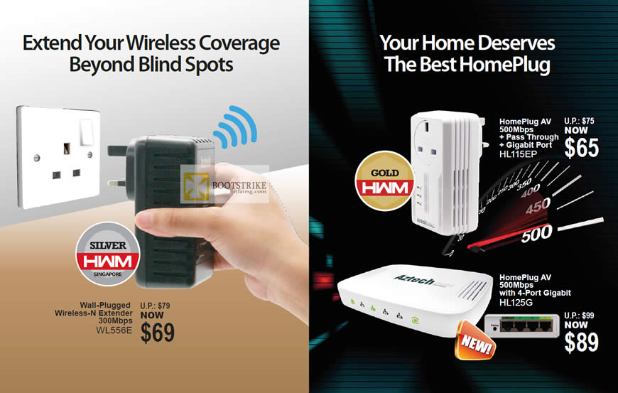 IT SHOW 2012 price list image brochure of Aztech Networking Wireless N Extender, HomePlug AV HL115EP, HL125G