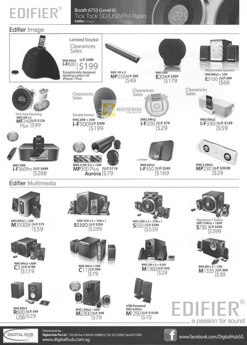 IT SHOW 2012 price list image brochure of Ban Leong Edifier Speakers I-F600, E20, MF240, I-F500, I-F360fm, MP300 Plus Aurora, I-F350, S530D, S550, S730, M1335, C3, C11, M2300