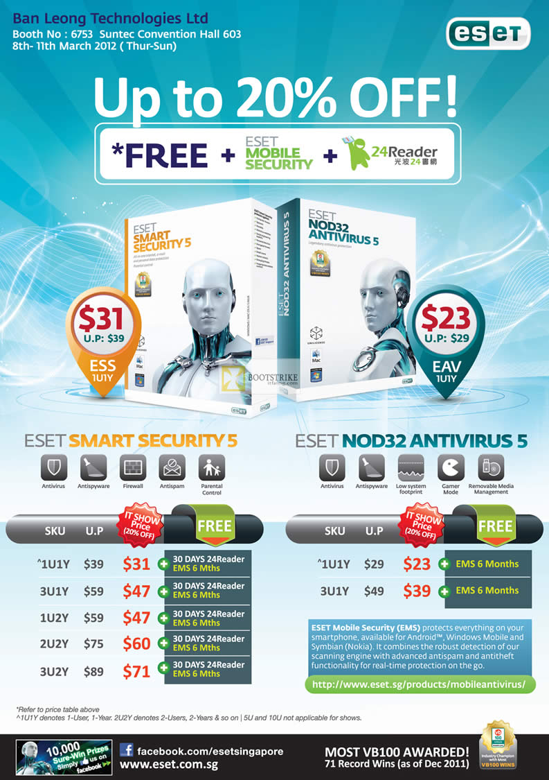 IT SHOW 2012 price list image brochure of Ban Leong Eset Smart Security 5, NOD32 Antivirus 5