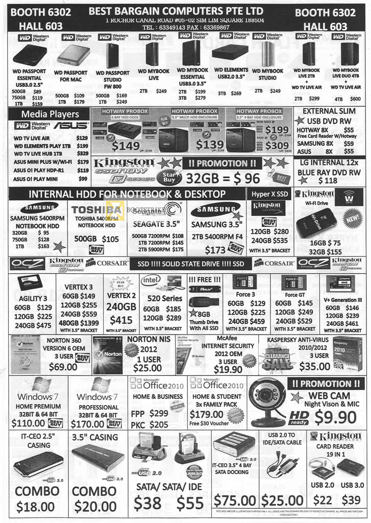 IT SHOW 2012 price list image brochure of Best Bargain External Storage, Western Digital, Media Player ASUS WD TV, Internal Hard Disk, OCZ, SSD, Norton, SSD, Hyper X