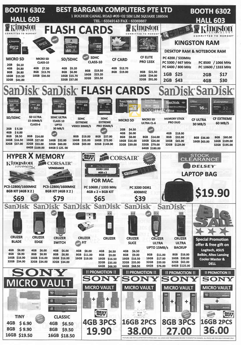 IT SHOW 2012 price list image brochure of Best Bargain Flash Memory Card, Kingston, Sandisk, Hyper X, Corsair, Delsey, USB Flash Drive, Micro Vault