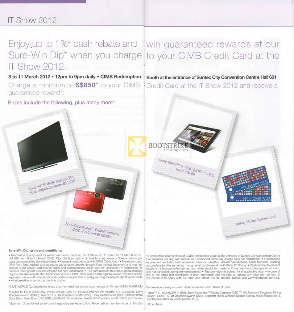 IT SHOW 2012 price list image brochure of CIMB Cash Rebates, Rewards, Sure-Win Dip