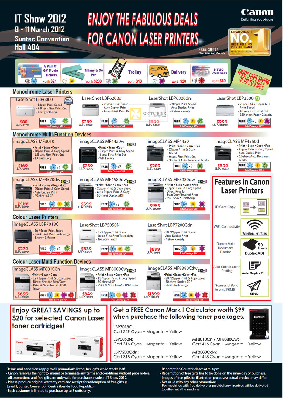 IT SHOW 2012 price list image brochure of Canon Printers Laser LBP6000, LBP6200d, LBP6300dn, LBP3500, ImageClass MF3010, MF4420w, MF4450, MF4550d