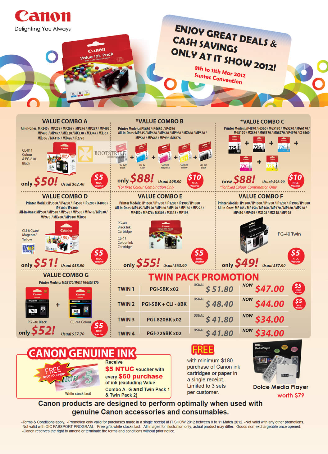 IT SHOW 2012 price list image brochure of Canon Printers Value Combo Ink Cartridges, Paper Twin Pack
