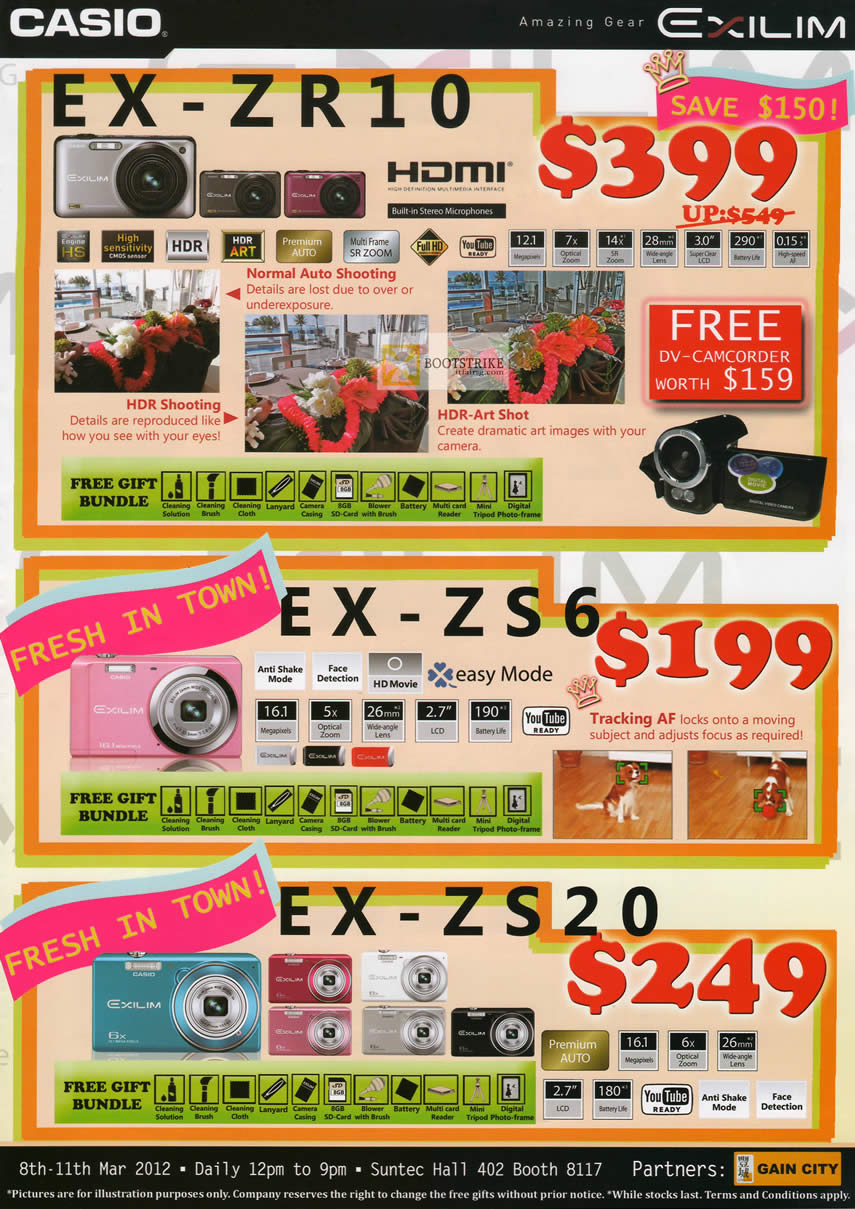 IT SHOW 2012 price list image brochure of Casio Digital Cameras Exilim EX-ZR10, EX-ZS6, EX-ZS20