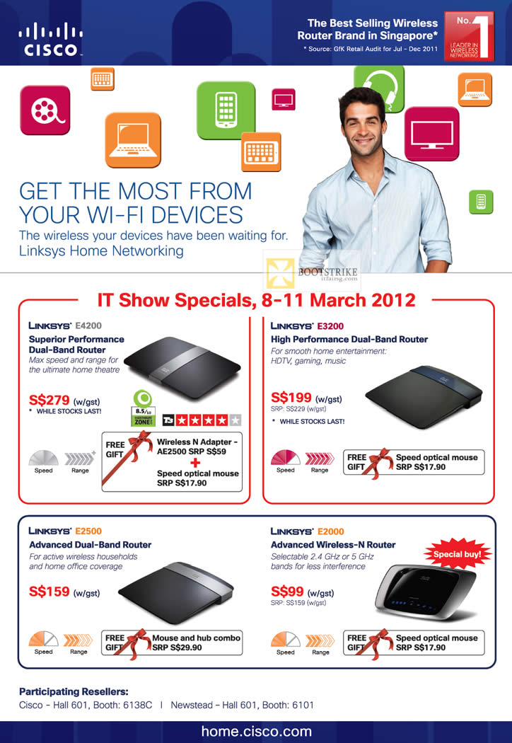 IT SHOW 2012 price list image brochure of Cisco Linksys Networking Router E4200, E3200, E2500, E2000 Wireless N Dual Band Router