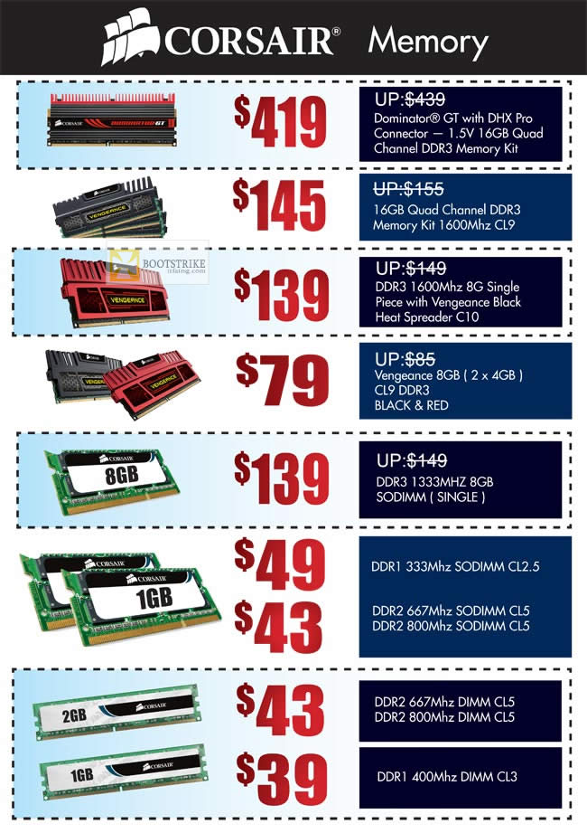 IT SHOW 2012 price list image brochure of Convergent Corsair Memory RAM, Dominator GT DHX Pro Connector, DDR3, DDR1, DDR2 Sodimm, Vengeance