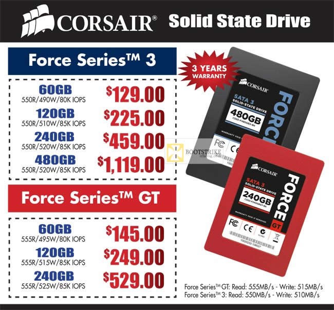 IT SHOW 2012 price list image brochure of Convergent Corsair SSD Storage Force Series 3, Force Series GT