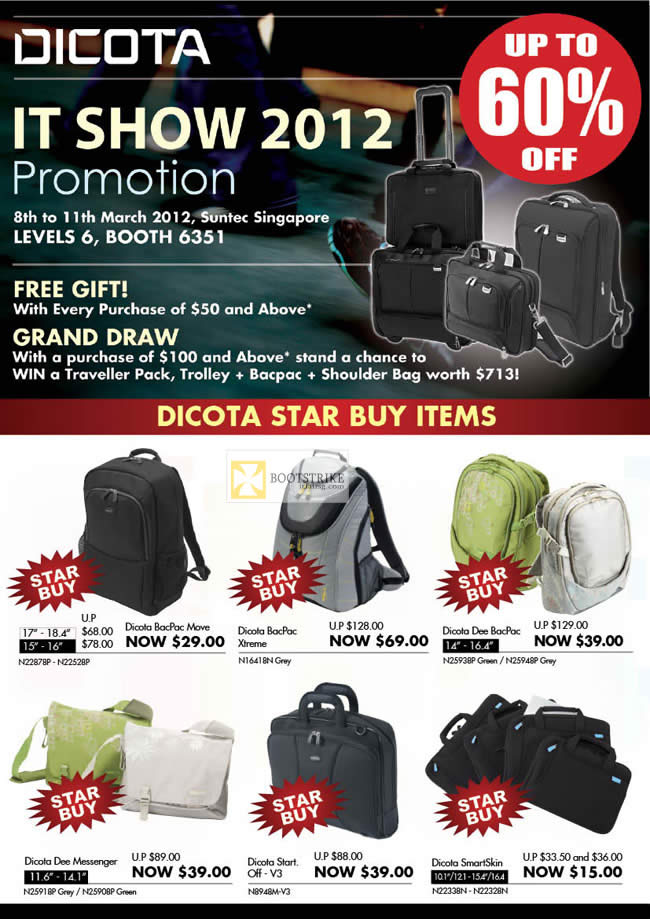 IT SHOW 2012 price list image brochure of Convergent Dicota Bags Backpacks, Backpac Move, Xtreme, Dee, Dee Messenger, Start Off, SmartSkin