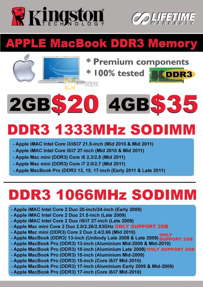 IT SHOW 2012 price list image brochure of Convergent Kingston Apple Macbook DDR3 Memory RAM, 1333Mhz Sodimm, 1066Mhz, IMac, Mac Mini, MacBook Pro
