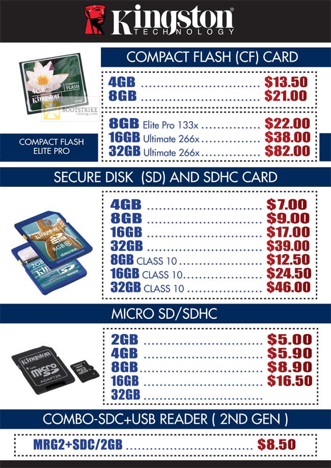 IT SHOW 2012 price list image brochure of Convergent Kingston Flash Memory CF Compact Flash, SD, MicroSD, SDHC, Combo USB Reader