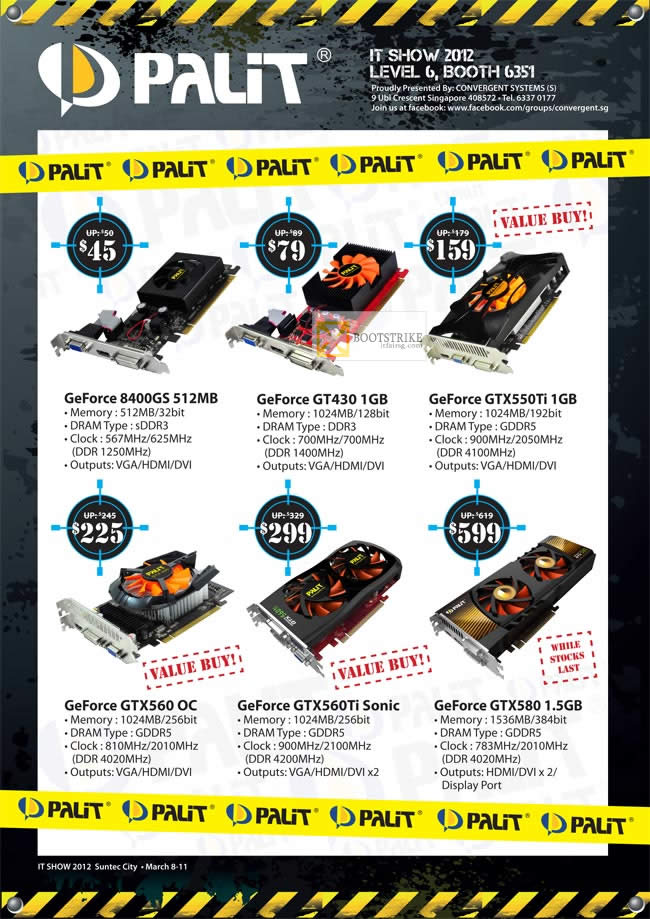 IT SHOW 2012 price list image brochure of Convergent Palit Graphic Video Card Geforce 8400GS, GT430, GTX550Ti, GTX560 OC, GTX560Ti Sonic, GTX580