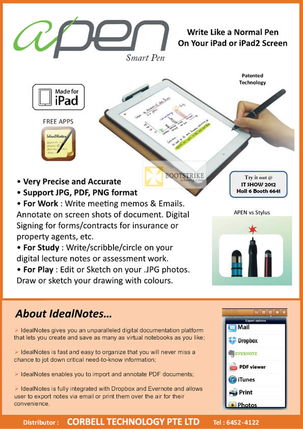IT SHOW 2012 price list image brochure of Corbell Apen Smart Pen IPad, IPad2, IdealNotes