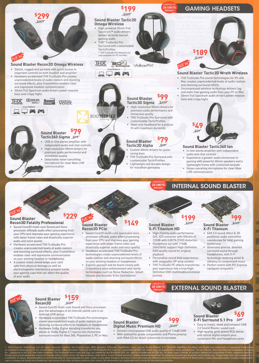 IT SHOW 2012 price list image brochure of Creative Gaming Headsets Sound Blaster Recond3D Omega Wireless, Tactic3, Tactic360 Sigma, Tactic3D