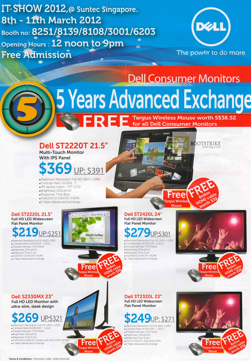 IT SHOW 2012 price list image brochure of Dell Monitors LED ST2220T Touch IPS Panel, ST2220L, ST2420L, S2330MX, ST2320L