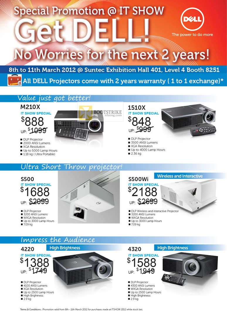 IT SHOW 2012 price list image brochure of Dell Projectors DLP M210X, 1510X, S500, S500Wi, 4220, 4320