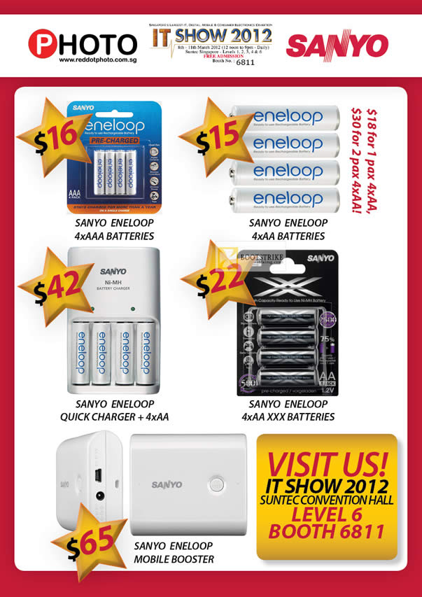 IT SHOW 2012 price list image brochure of Eastgear Red Dot Photo Sanyo Eneloop AA Battery, Quick Charger, AAA Battery, Mobile Booster