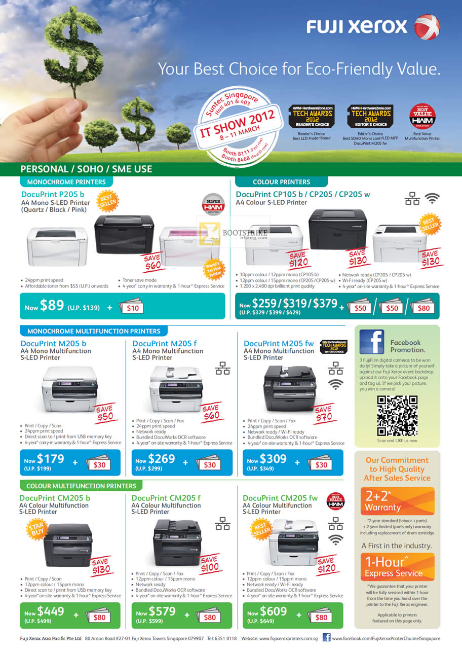 IT SHOW 2012 price list image brochure of Fuji Xerox Printers S-LED DocuPrint P205 B, CP105 B, CP205, CP 205 W, M205 B F Fw, CM205 B F Fw