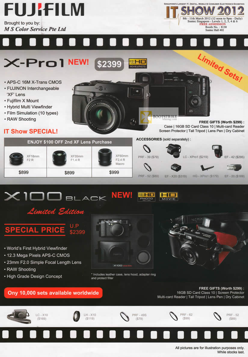 IT SHOW 2012 price list image brochure of Fujifilm Digital Cameras X-Pro1, X100 Black