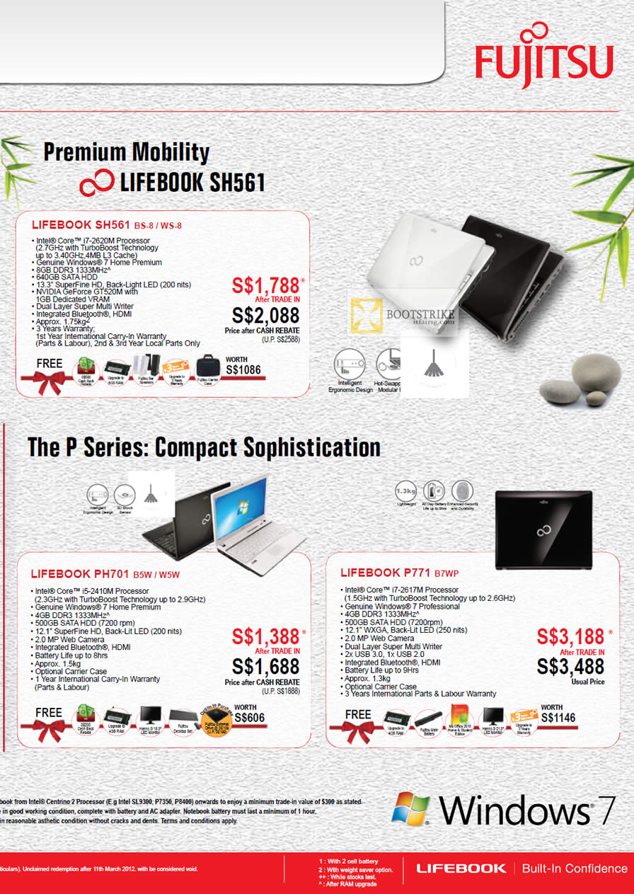 IT SHOW 2012 price list image brochure of Fujitsu Notebooks Lifebook SH561 BS-8 WS-8, PH701 B5W W5W, P771 B7WP