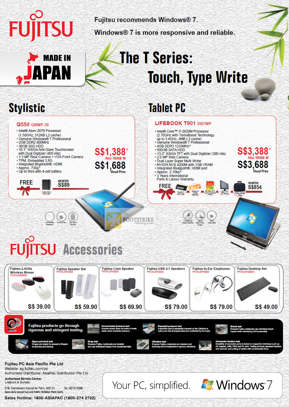 IT SHOW 2012 price list image brochure of Fujitsu Notebooks Tablet Lifebook Q550 GBWP-30, T901 DB7WP, Accessories