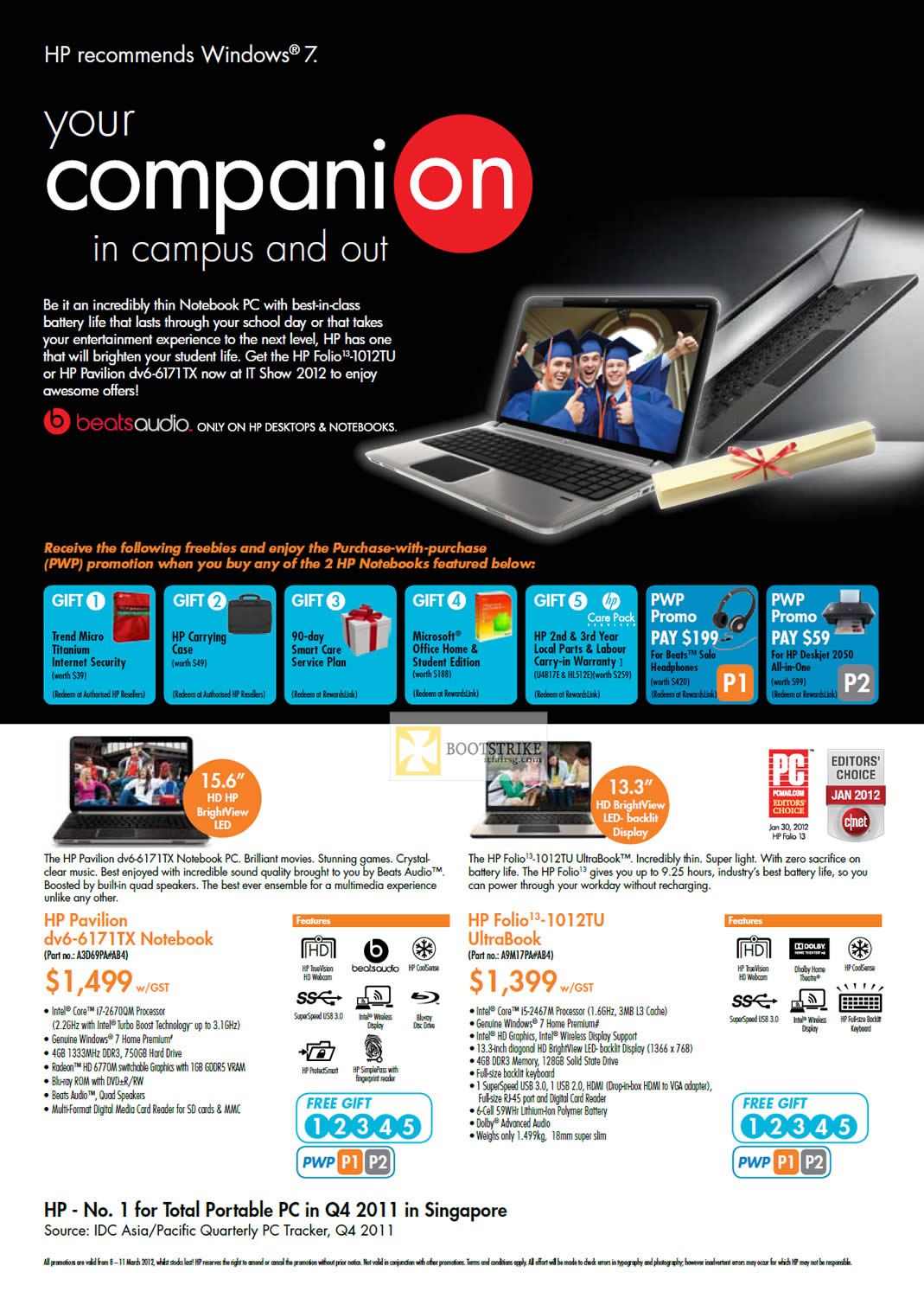 IT SHOW 2012 price list image brochure of HP Notebooks Pavilion Dv6-6171tx, Folio 13-1012tu