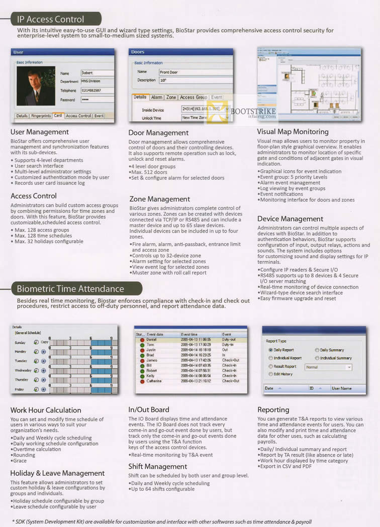 IT SHOW 2012 price list image brochure of Hanman BioStar IP Access Control Features, Biometric Time Attendence