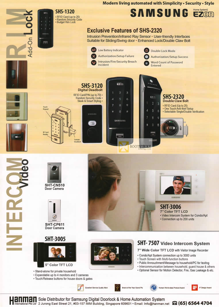 IT SHOW 2012 price list image brochure of Hanman Samsung Ezon Rim Add-On Lock Digital Deadbolt, Double Claw Bolt, Intercom Video