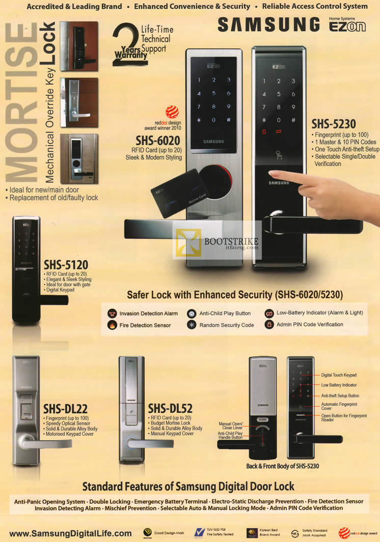 IT SHOW 2012 price list image brochure of Hanman Samsung Home Systems Ezon Mortise Mechanical Override Key Lock SHS, Digital Door Lock