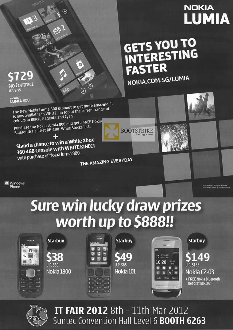 IT SHOW 2012 price list image brochure of Jim & Rich Nokia Mobile Smartphones Lumia 800, Nokia 1800, Nokia 101, Nokia C2-03
