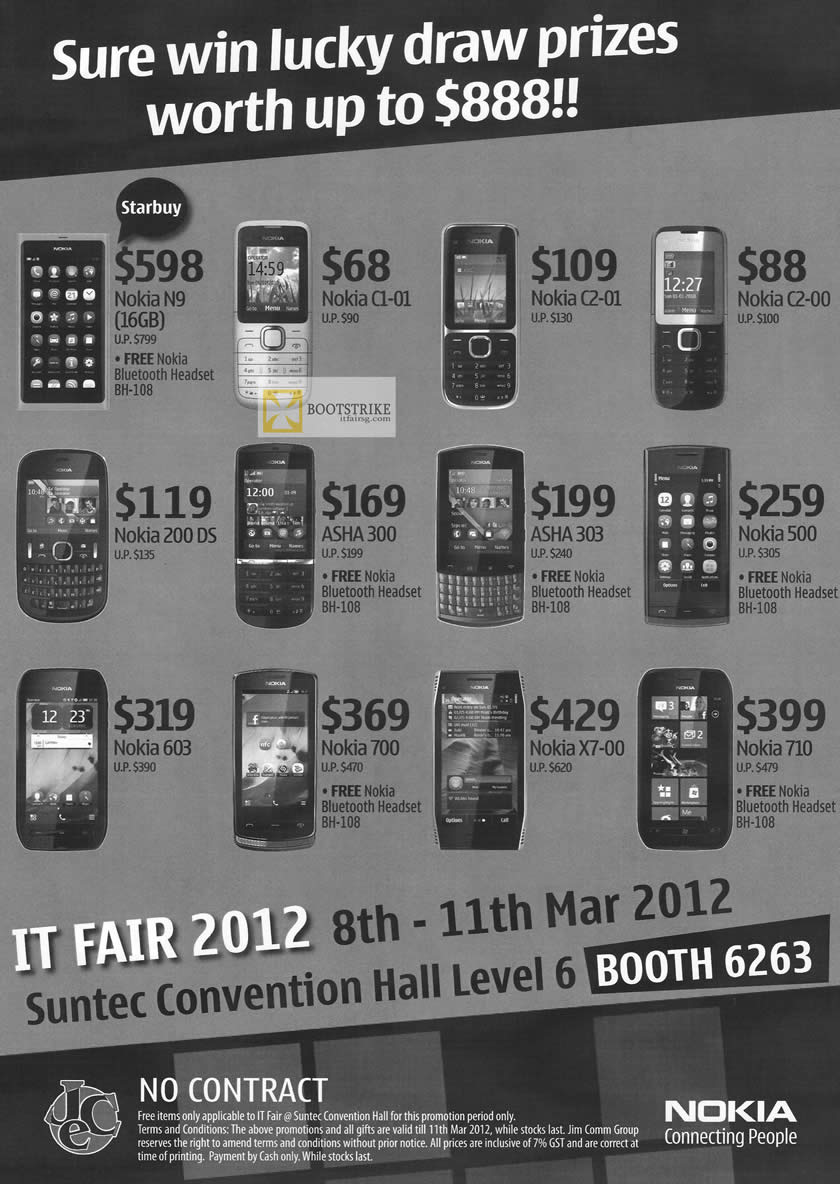 IT SHOW 2012 price list image brochure of Jim & Rich Nokia Mobile Smartphones N9, C1-01, C2-01, C2-00, 200 DS, Asha 300, Asha 303, 500, 603, 700, X7-00, 710