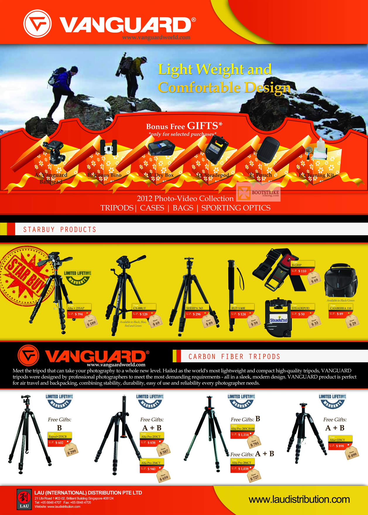 IT SHOW 2012 price list image brochure of Lau Intl Vanguard Star Buys, Gifts, Carbon Fiber Tripods, Expod, Alta Pro