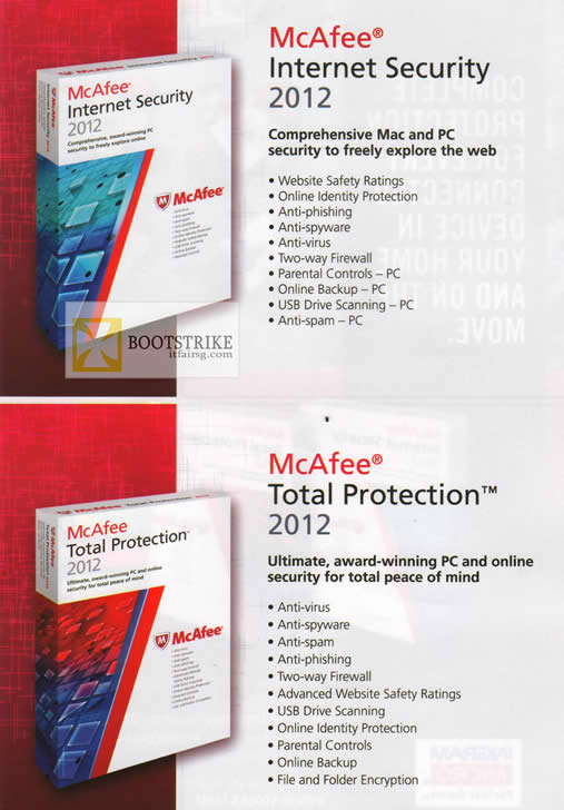 IT SHOW 2012 price list image brochure of Mcafee Internet Security 2012, Mcafee Total Protection 2012