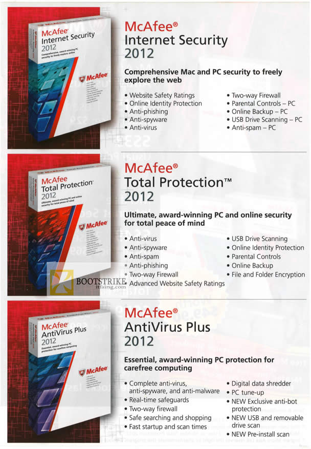 IT SHOW 2012 price list image brochure of Mcafee Internet Security 2012, Total Protection 2012, Antivirus Plus 2012