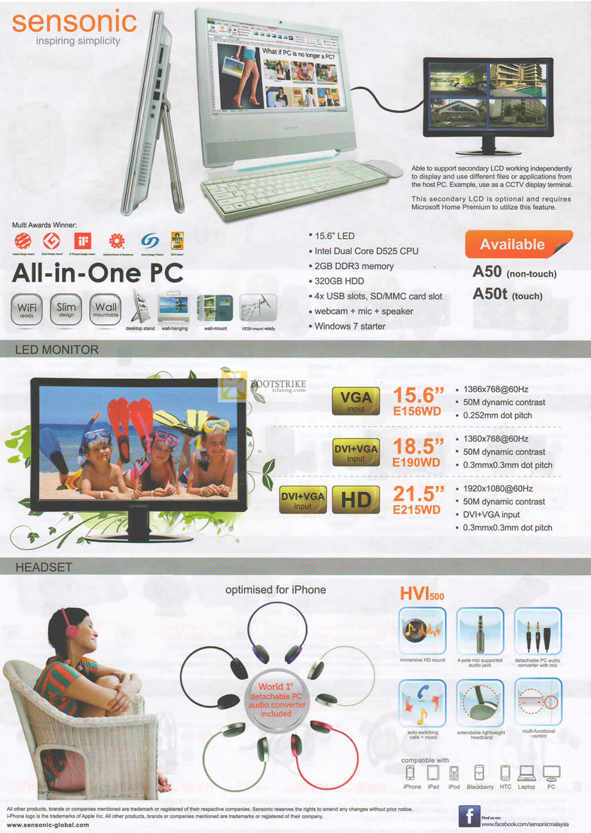 IT SHOW 2012 price list image brochure of Mclogic Sensonic AIO Desktop PC, LED Monitor, Headset