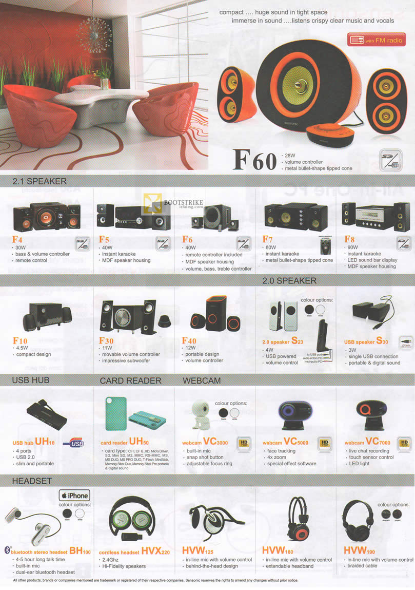 IT SHOW 2012 price list image brochure of Mclogic Sensonic Speakers, USB Hub, Card Reader, Headset, Webcam