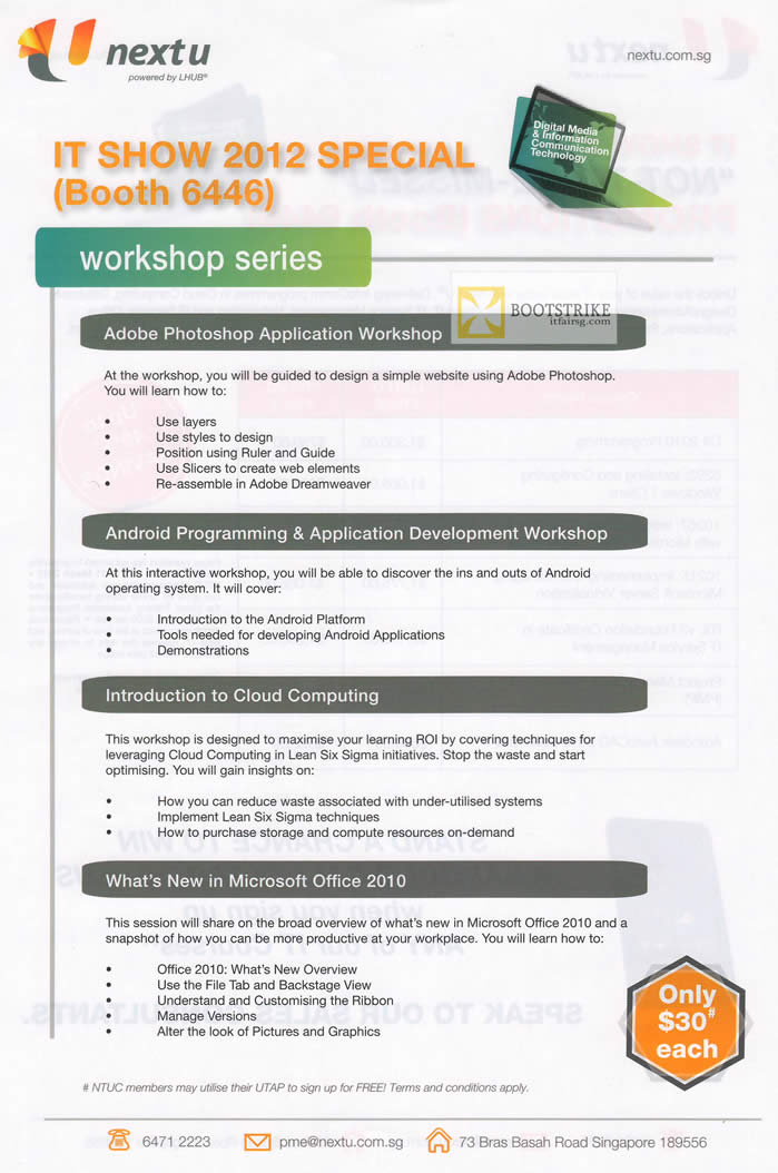 IT SHOW 2012 price list image brochure of NTUC Nextu Courses Training Adobe Photoshop, Android, Cloud Computing, Office 2010