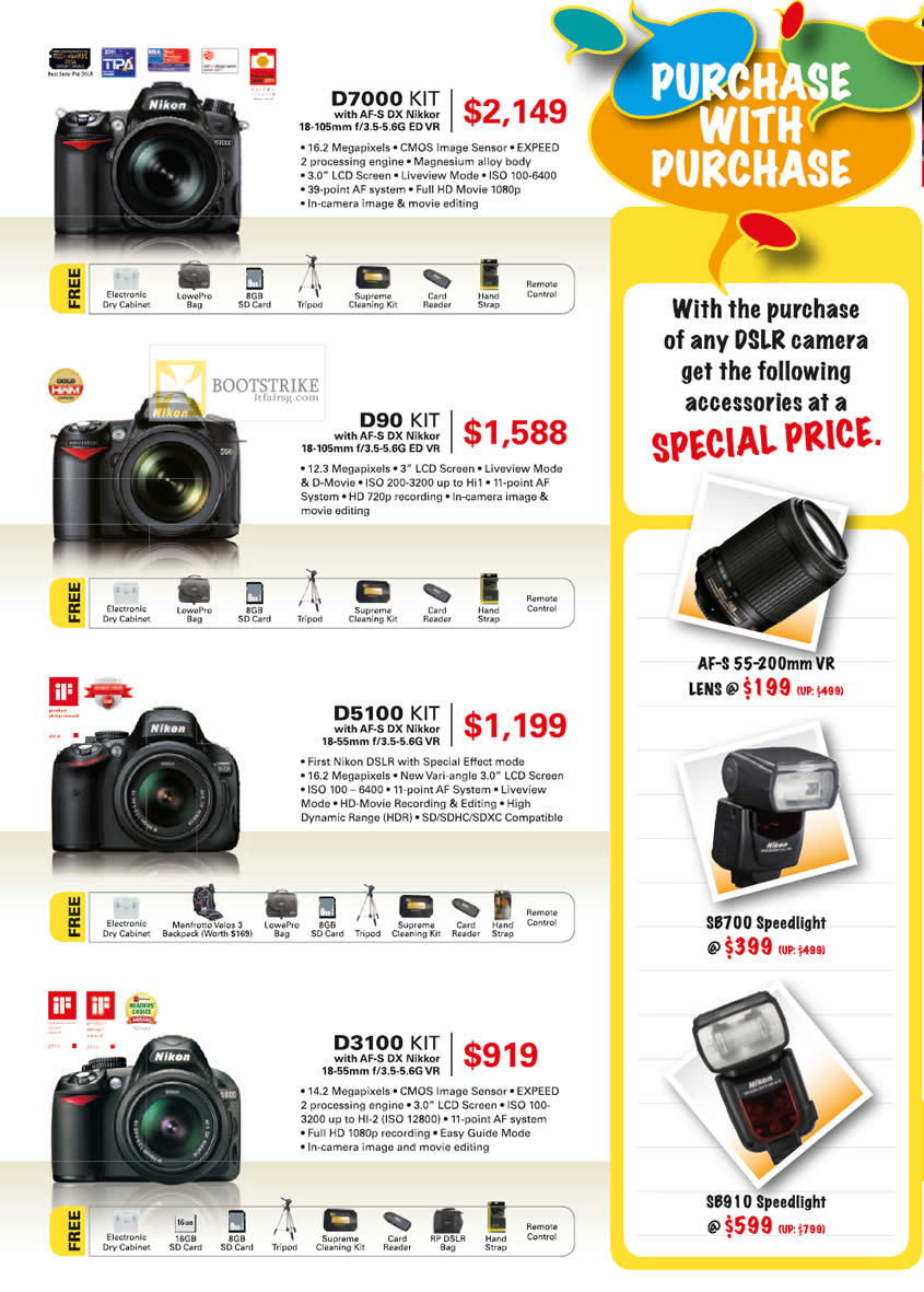 IT SHOW 2012 price list image brochure of Nikon Digital Cameras DSLR D7000 Kit, D90 Kit, D5100 Kit, D3100 Kit, AF-S DX Nikkor