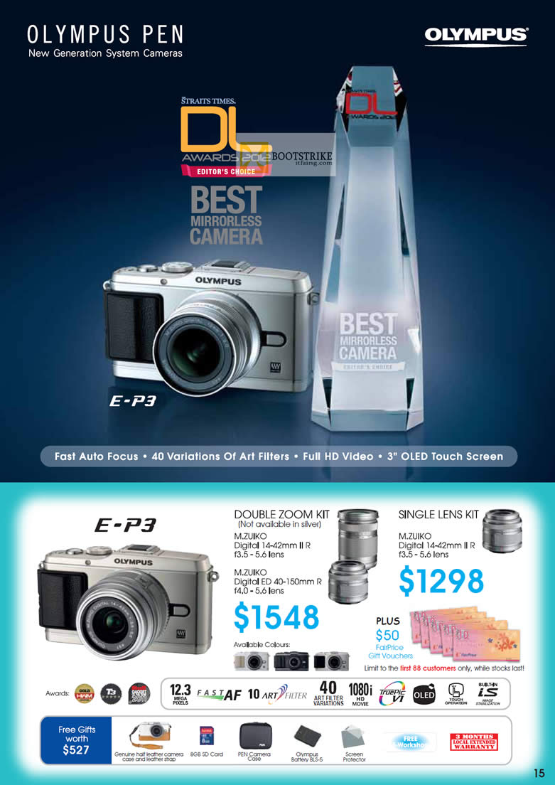 IT SHOW 2012 price list image brochure of Olympus Digital Camera E-P3, Double Zoom Kit, Single Lens Kit