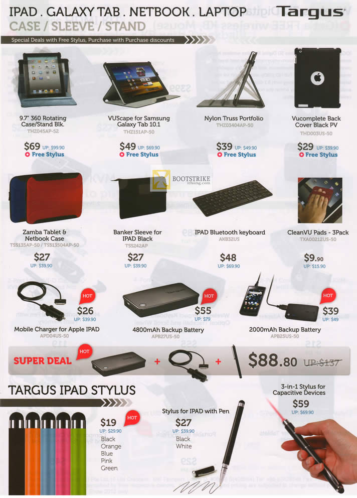 IT SHOW 2012 price list image brochure of Promac Targus Case, Sleeve Stand, VuScape, Netbook Case, IPad Stylus, Battery, IPad Accessories