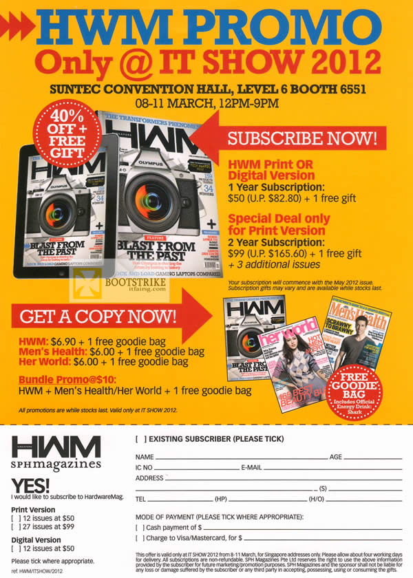IT SHOW 2012 price list image brochure of SPH HWM HardwareMag, Mens Health, Her World, Magazine Print, Digital Subscription