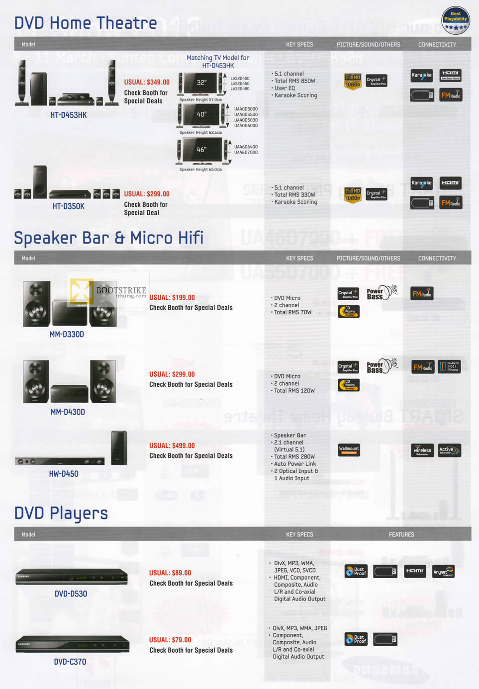 IT SHOW 2012 price list image brochure of Samsung Best Denki DVD Home Theatre, Speaker Bar, Micro Hifi, DVD Players